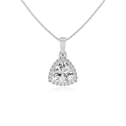 lab grown moissanite trillion solitaire necklaces in sterling silver