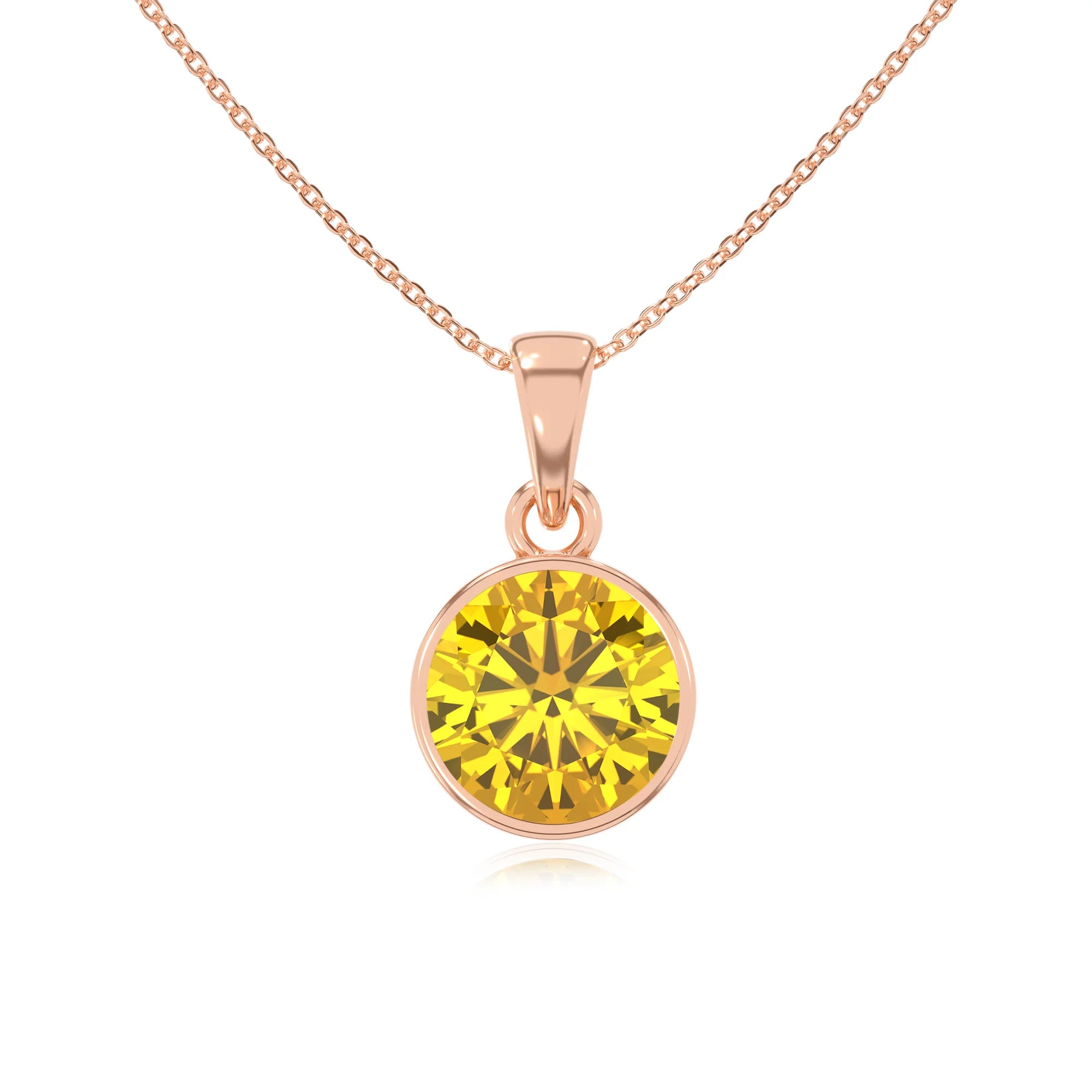 lab grown yellow-sapphire round solitaire necklaces in rose gold