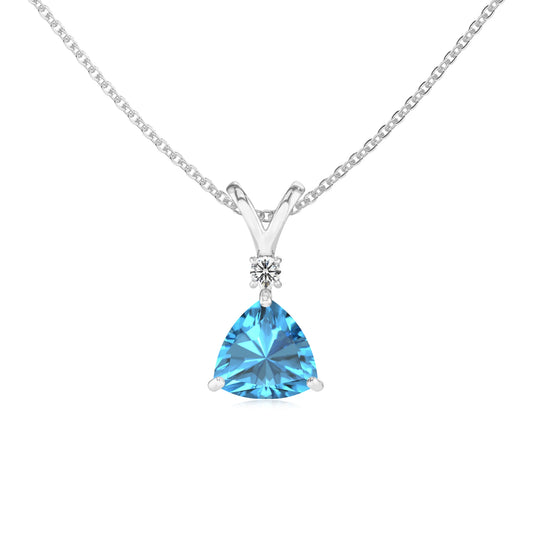 natural swiss-blue-topaz trillion solitaire v-bale necklaces in sterling silver