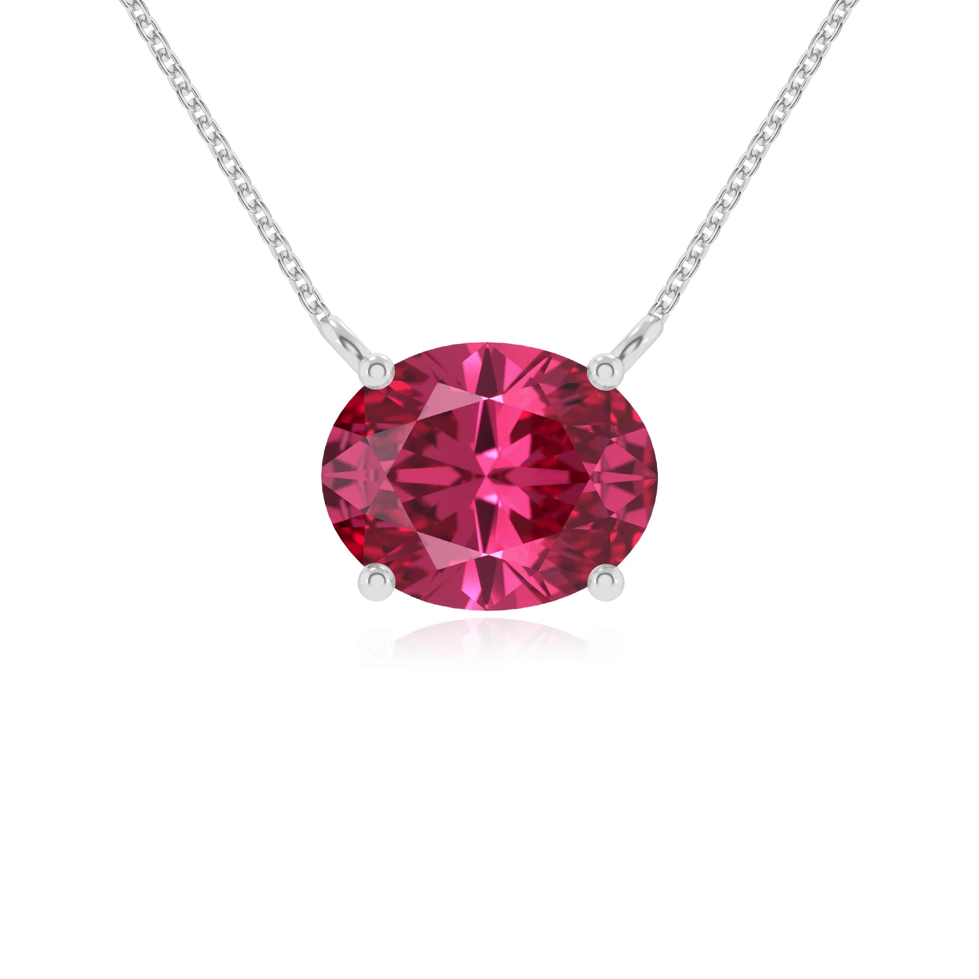 lab grown pink-tourmaline oval solitaire necklaces in platinum
