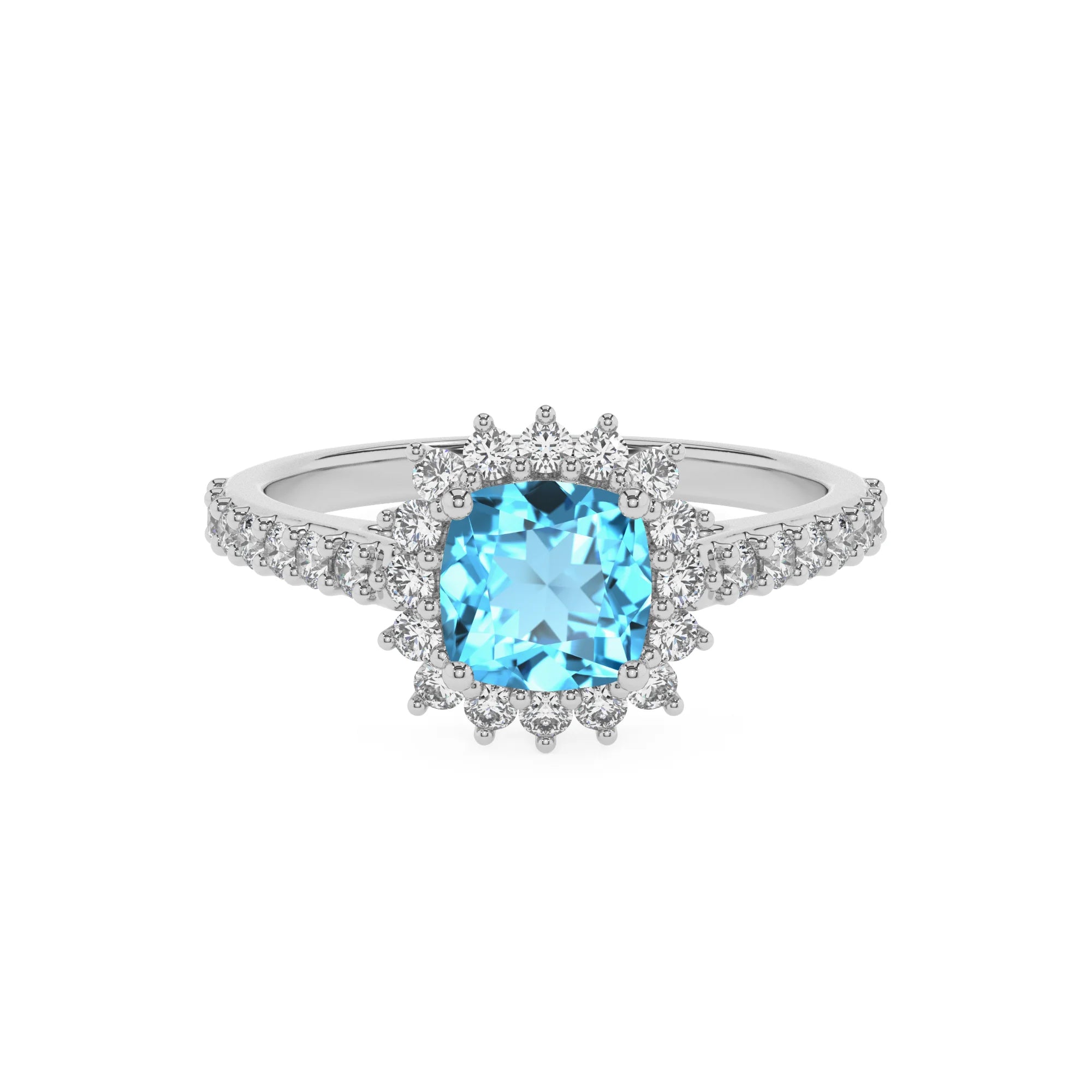 natural swiss-blue-topaz cushion solitaire rings in platinum