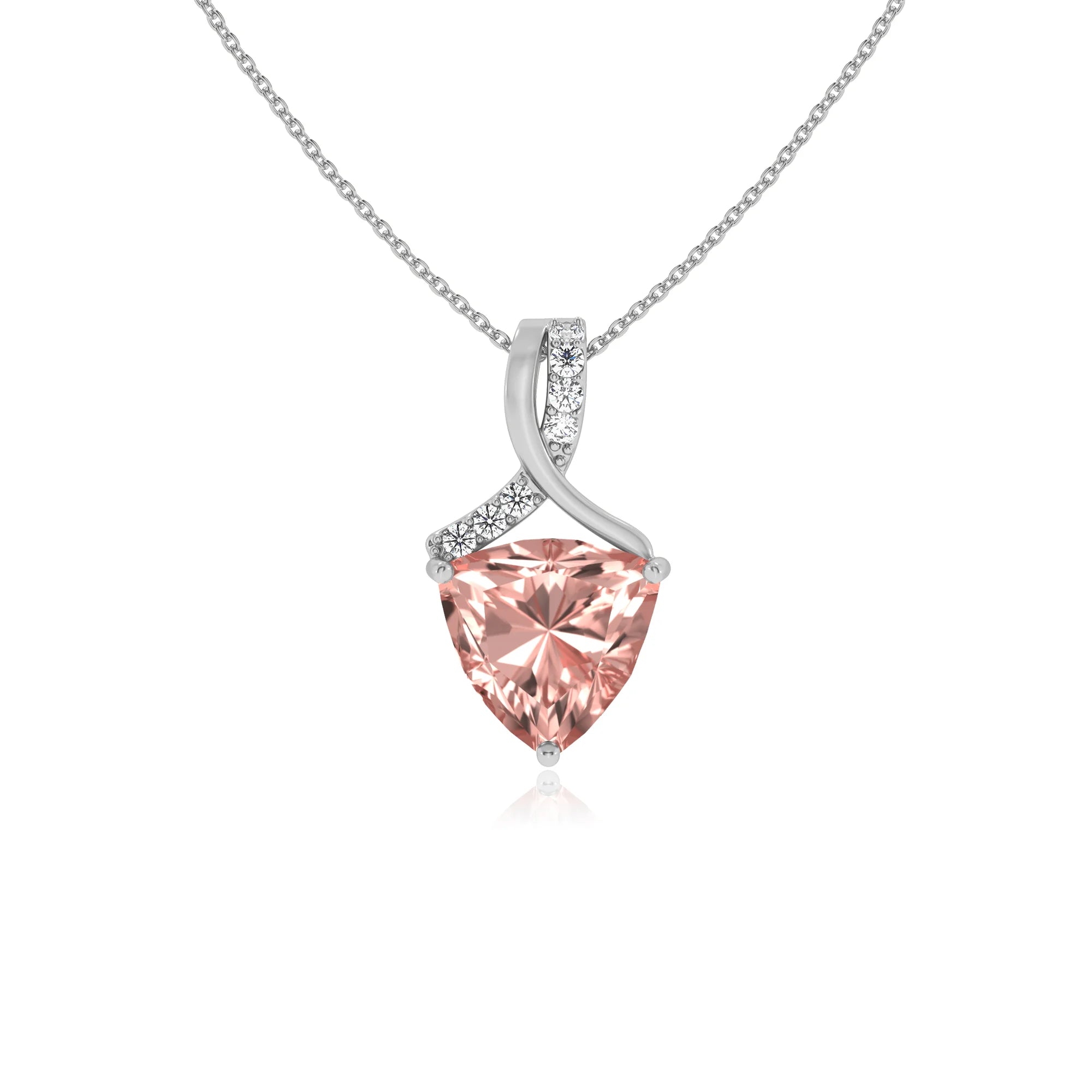 lab grown morganite trillion solitaire necklaces in platinum