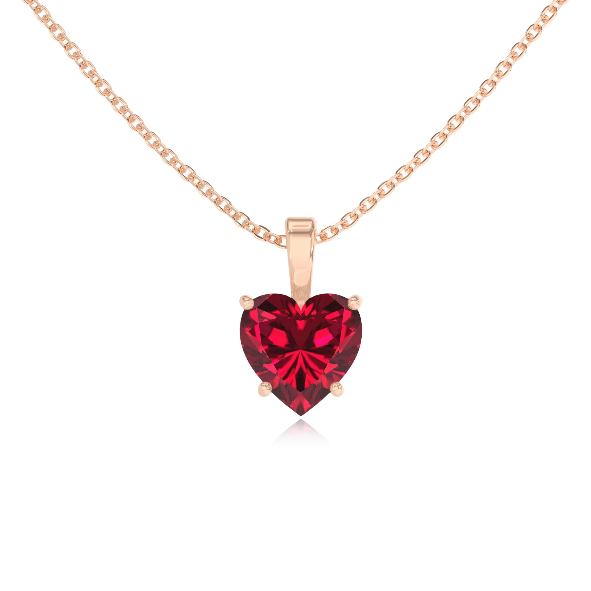 lab grown ruby heart solitaire necklaces in rose gold