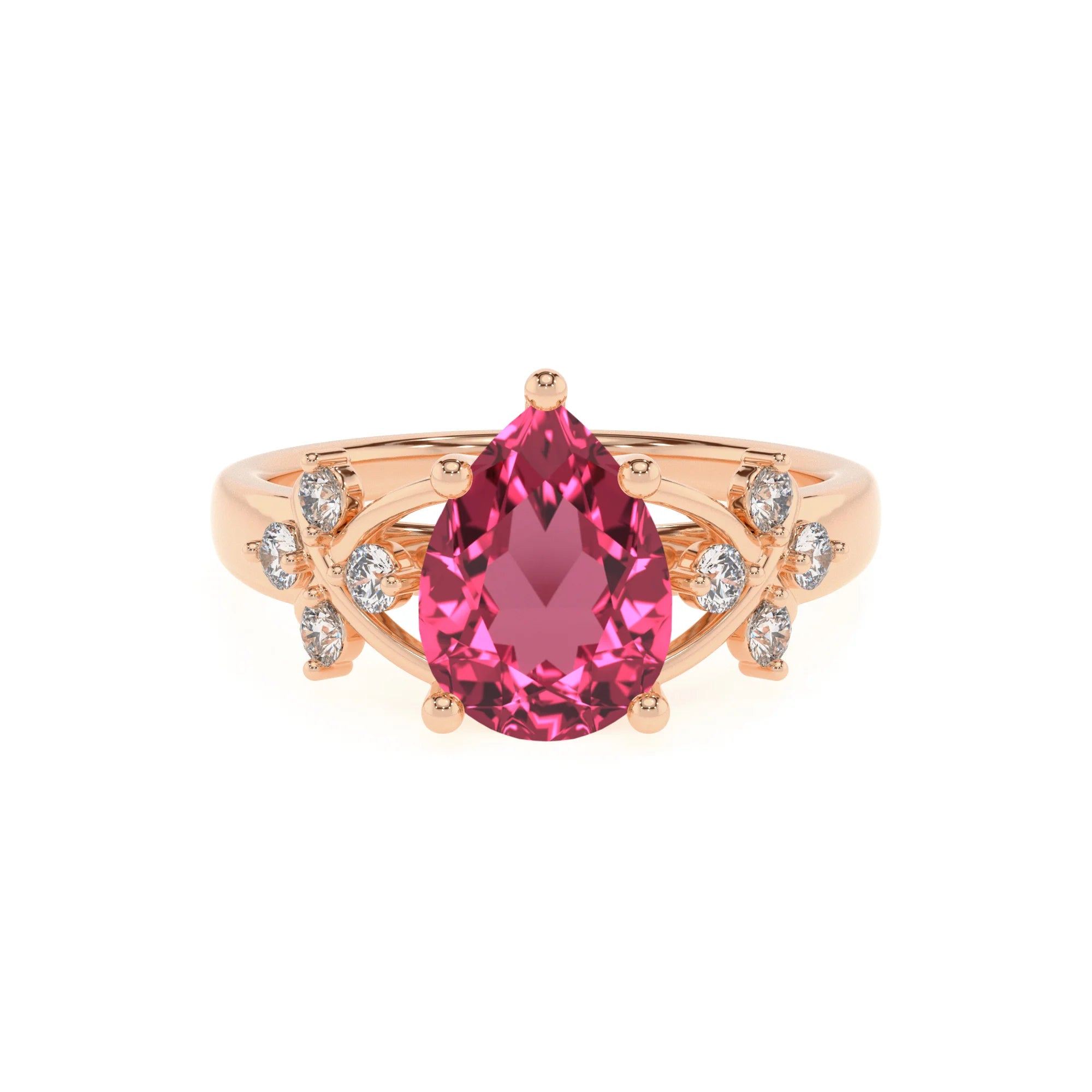 lab grown pink-tourmaline pear solitaire rings in rose gold