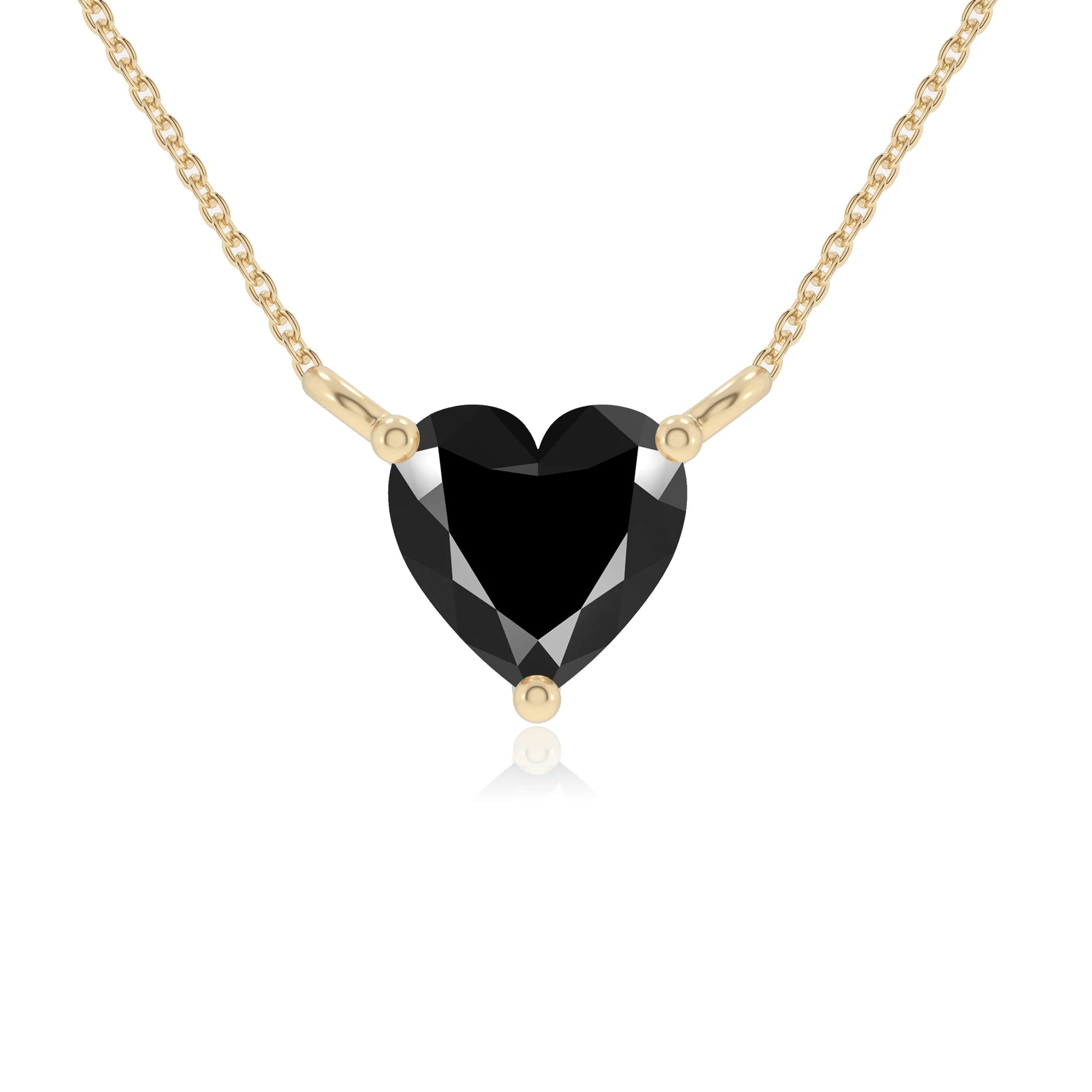natural black-onyx heart solitaire necklaces in yellow gold