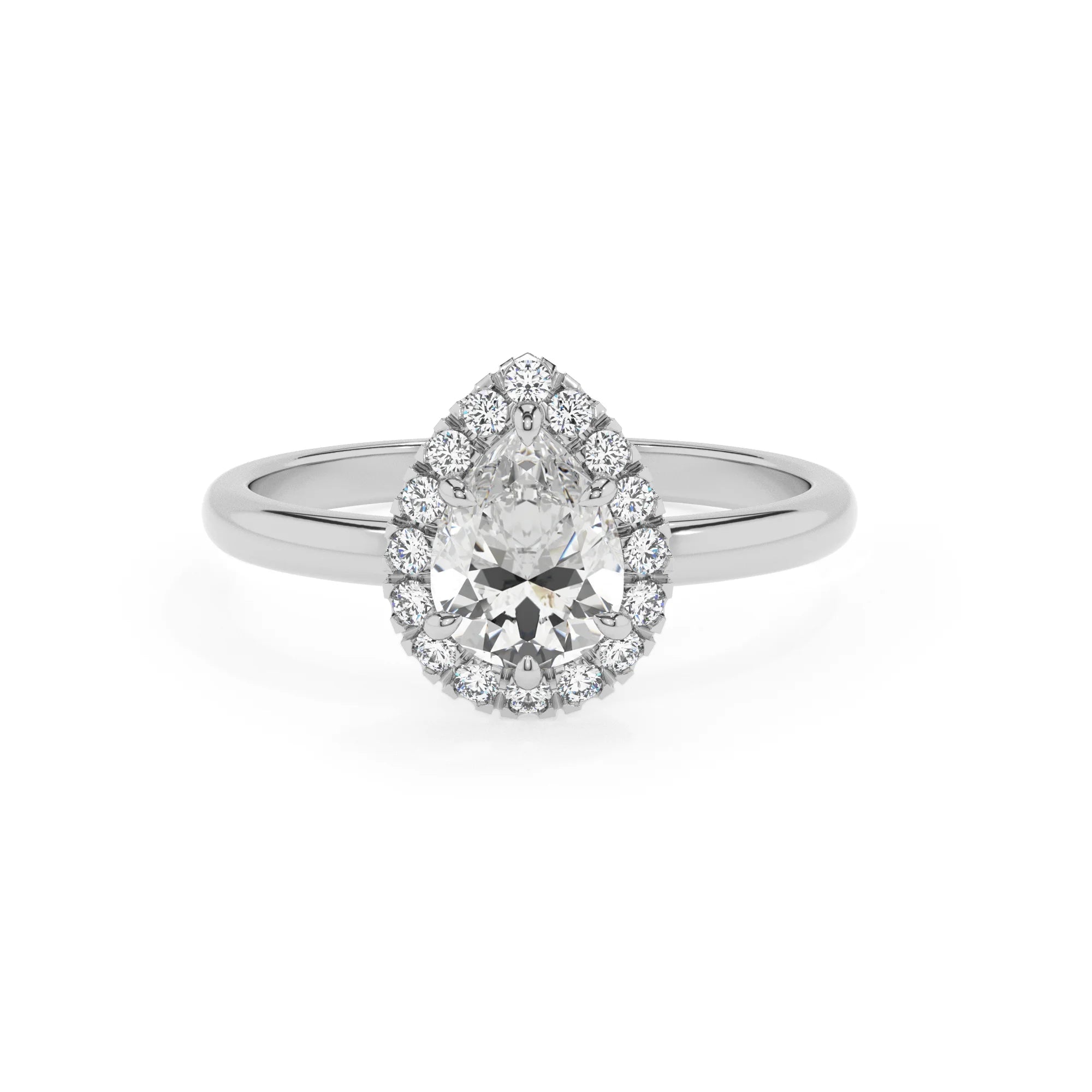 lab grown moissanite pear solitaire rings in platinum
