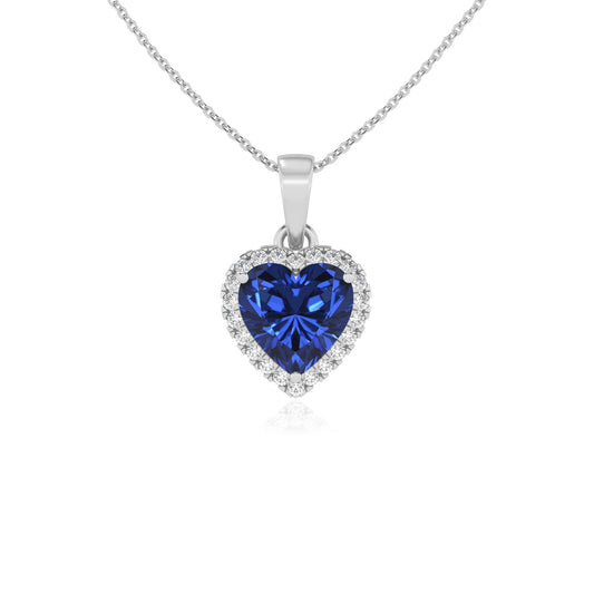 lab grown blue-sapphire heart solitaire necklaces in platinum