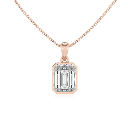 lab grown moissanite emerald cut solitaire necklaces in rose gold