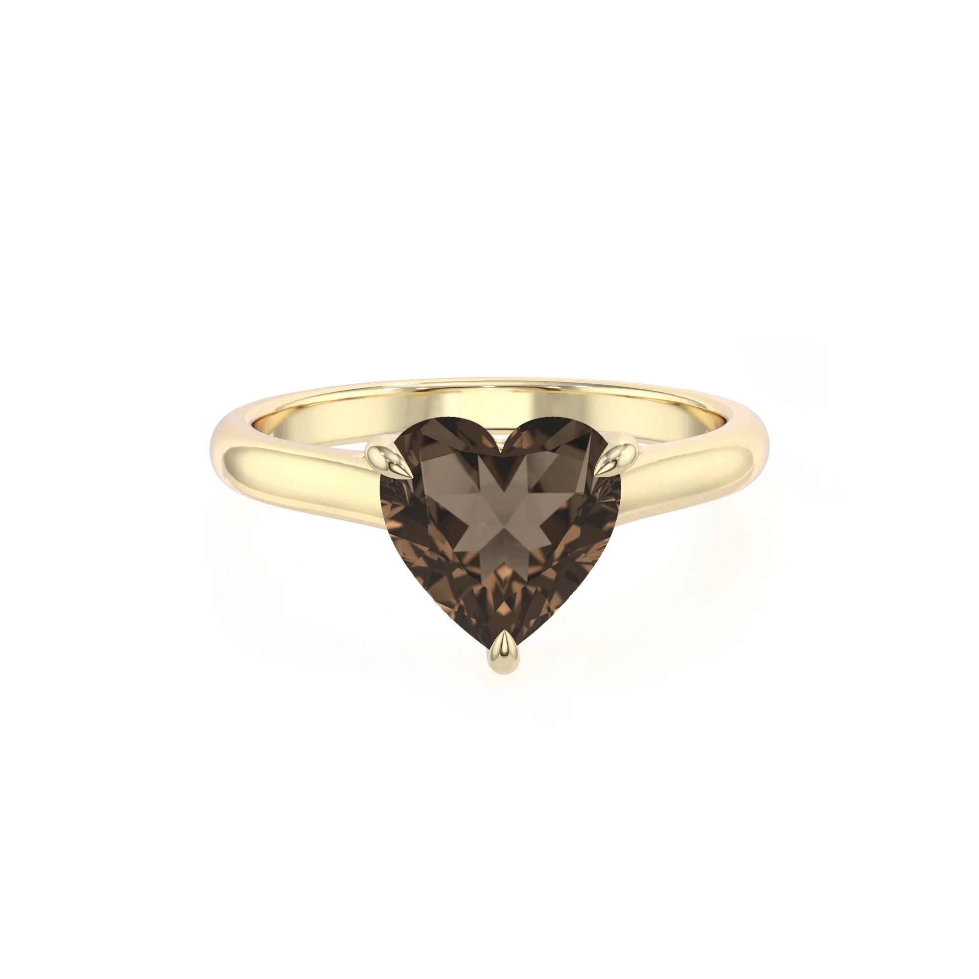 natural smoky-quartz heart solitaire rings in yellow gold