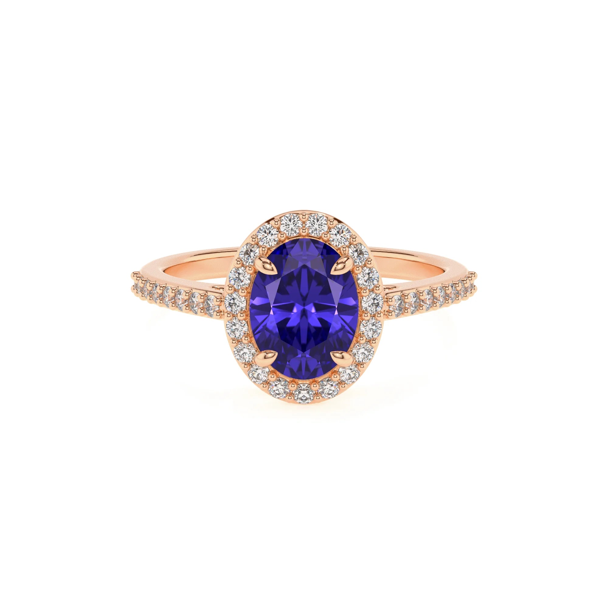 lab grown tanzanite oval solitaire rings in rose gold