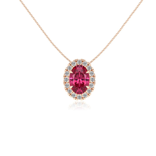 lab grown pink tourmaline oval solitaire necklaces in rose gold