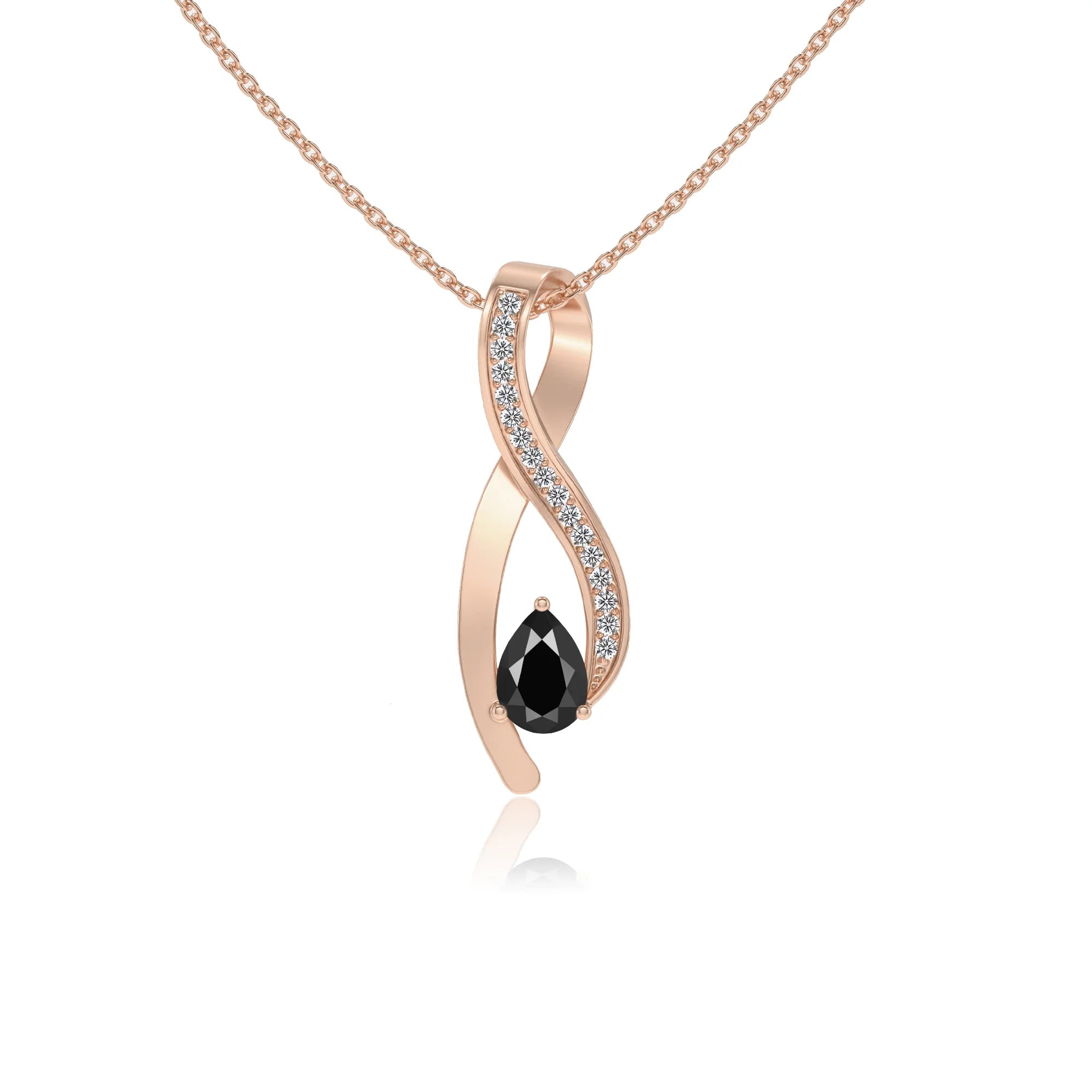 natural black-onyx pear solitaire necklaces in rose gold