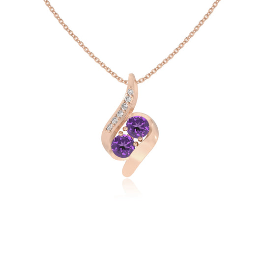 lab grown amethyst round solitaire v-bale necklaces in rose gold
