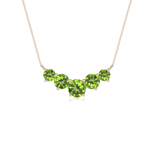 natural peridot round bar necklaces in rose gold