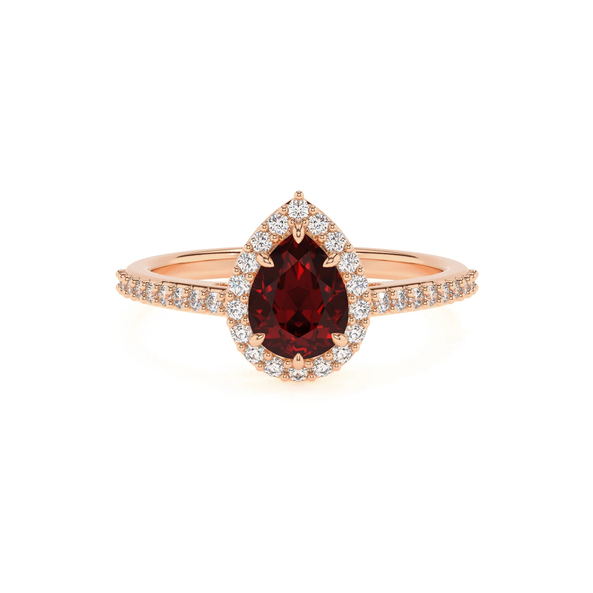 natural garnet pear solitaire rings in rose gold