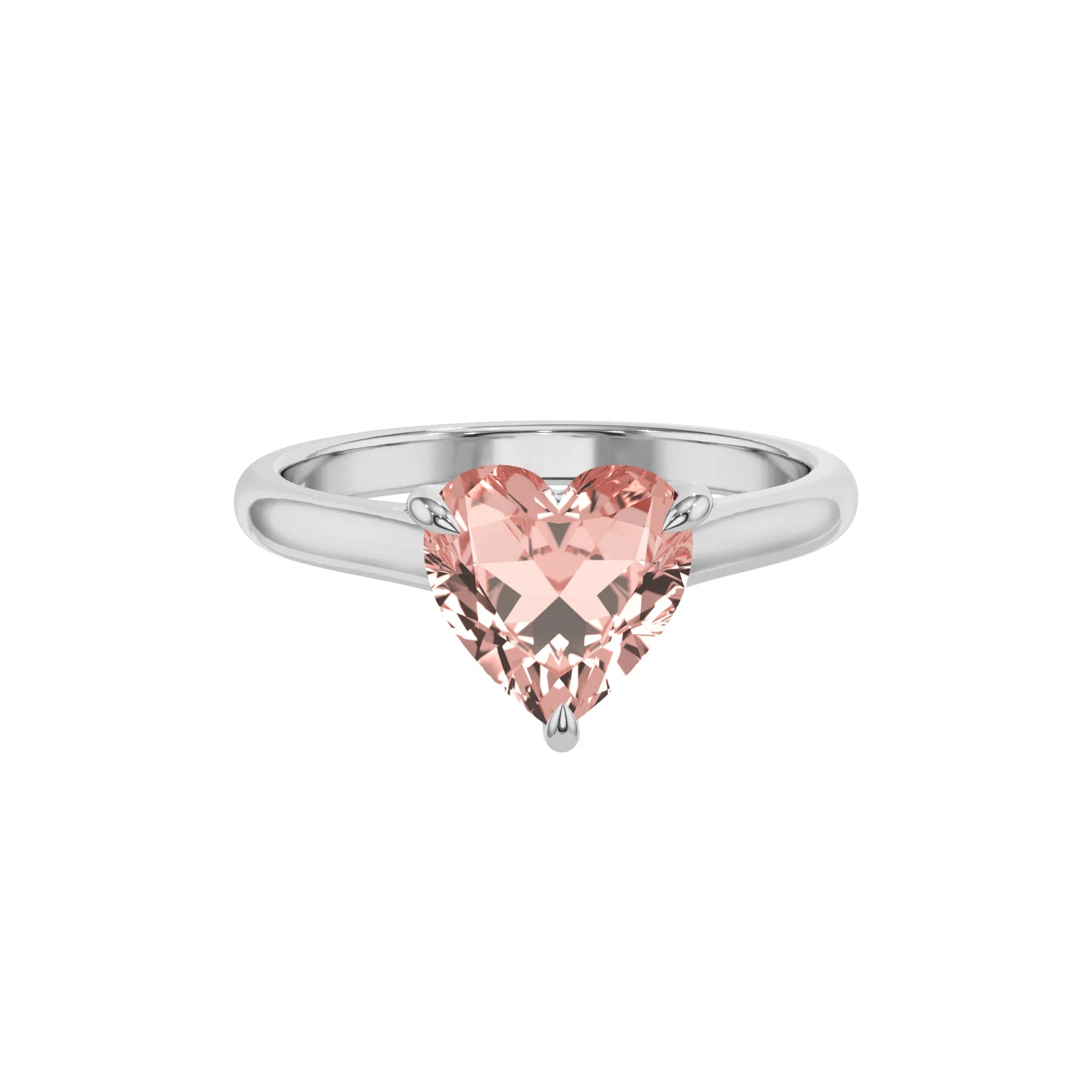 lab grown morganite heart solitaire rings in platinum
