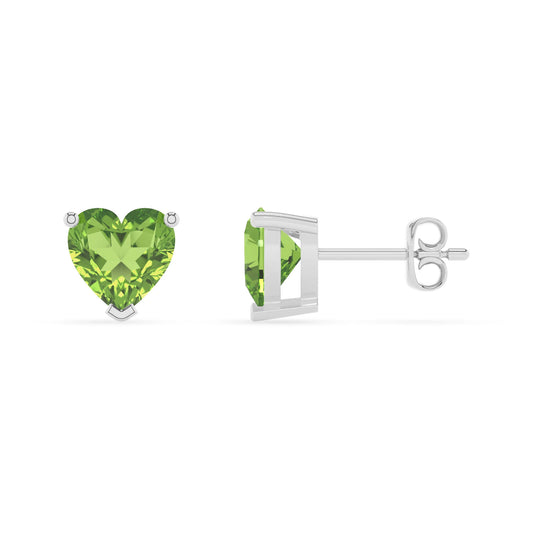 natural peridot heart stud earrings in white gold