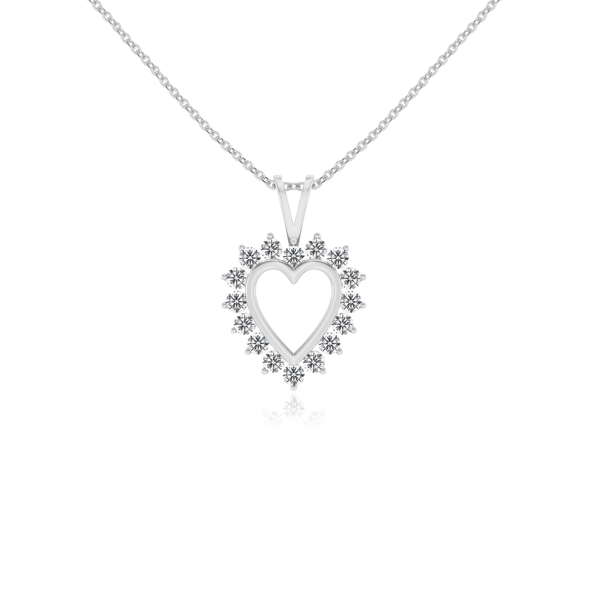lab grown diamond round v-bale necklaces in sterling silver
