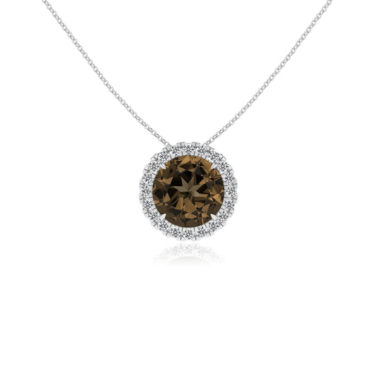 natural smoky quartz round solitaire necklaces in sterling silver