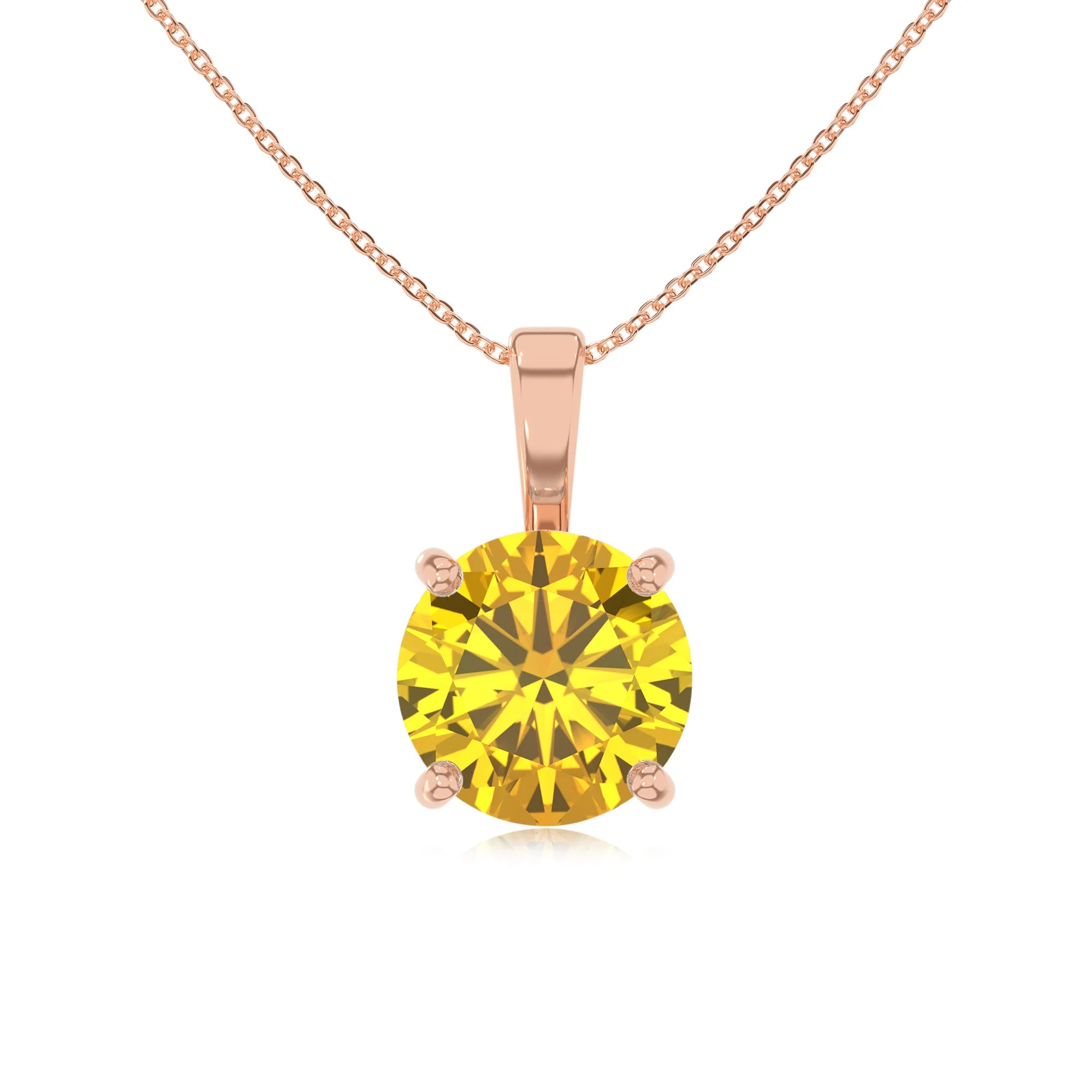 lab grown yellow-sapphire round solitaire necklaces in rose gold