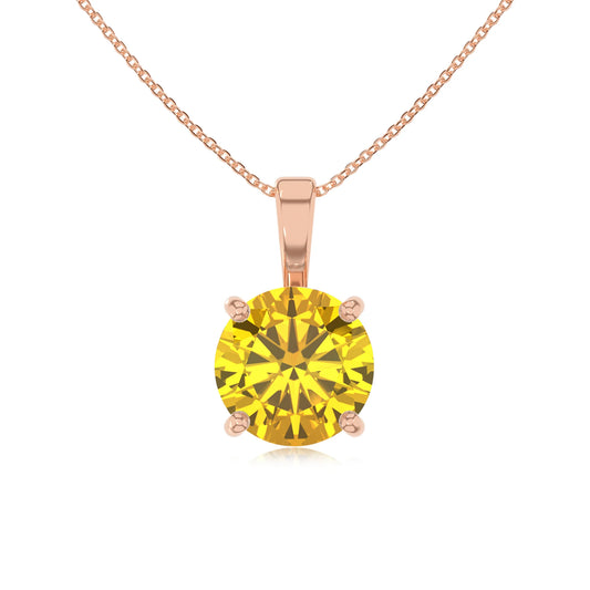 lab grown yellow-sapphire round solitaire necklaces in rose gold