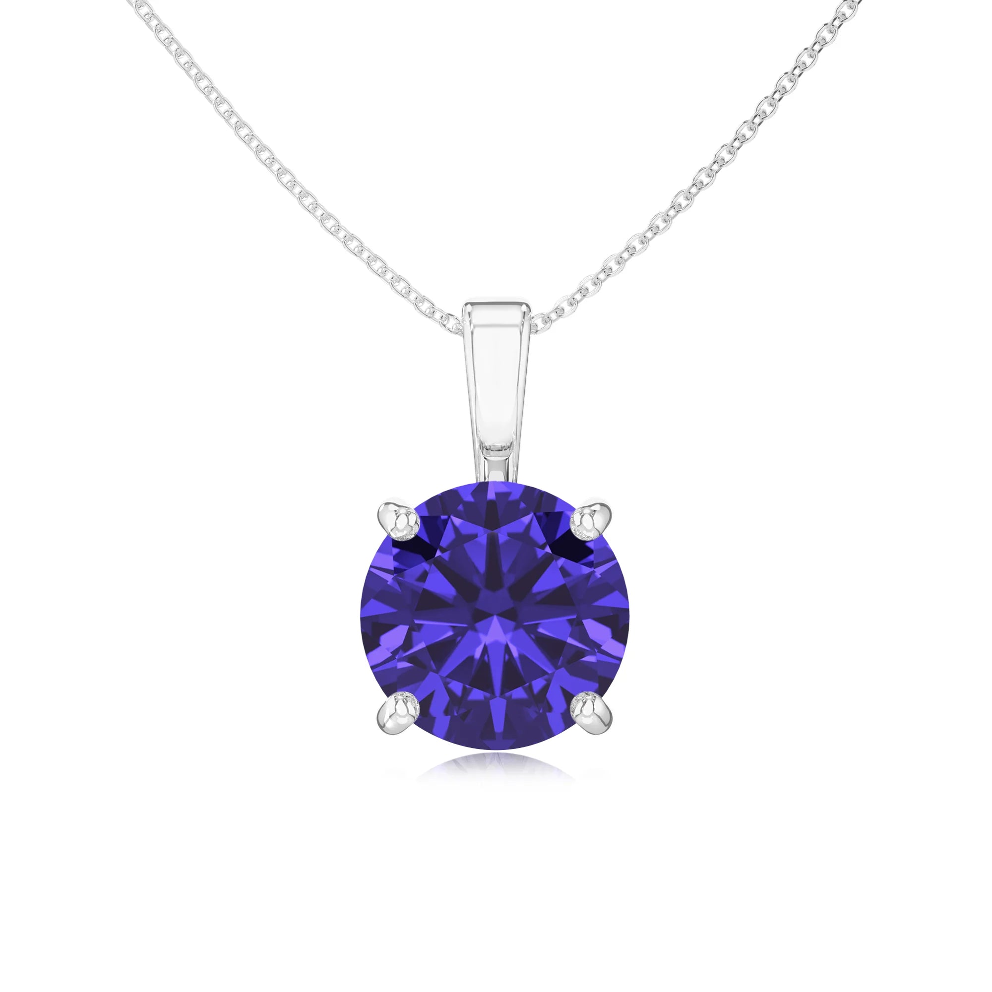 lab grown tanzanite round solitaire necklaces in platinum