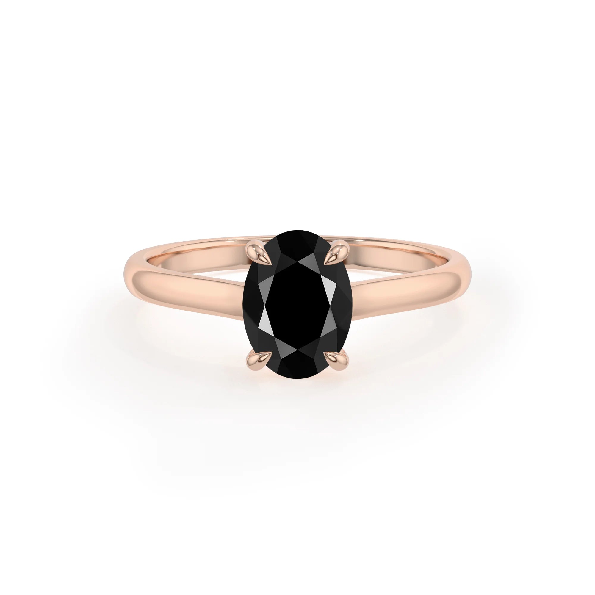 natural black-onyx oval solitaire rings in rose gold