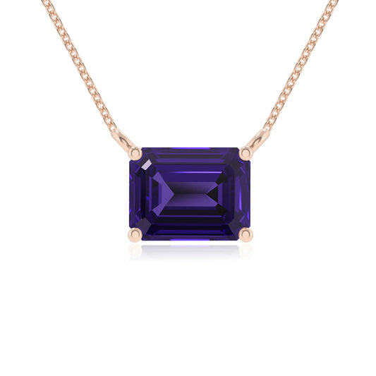 lab grown tanzanite emerald cut solitaire necklaces in rose gold