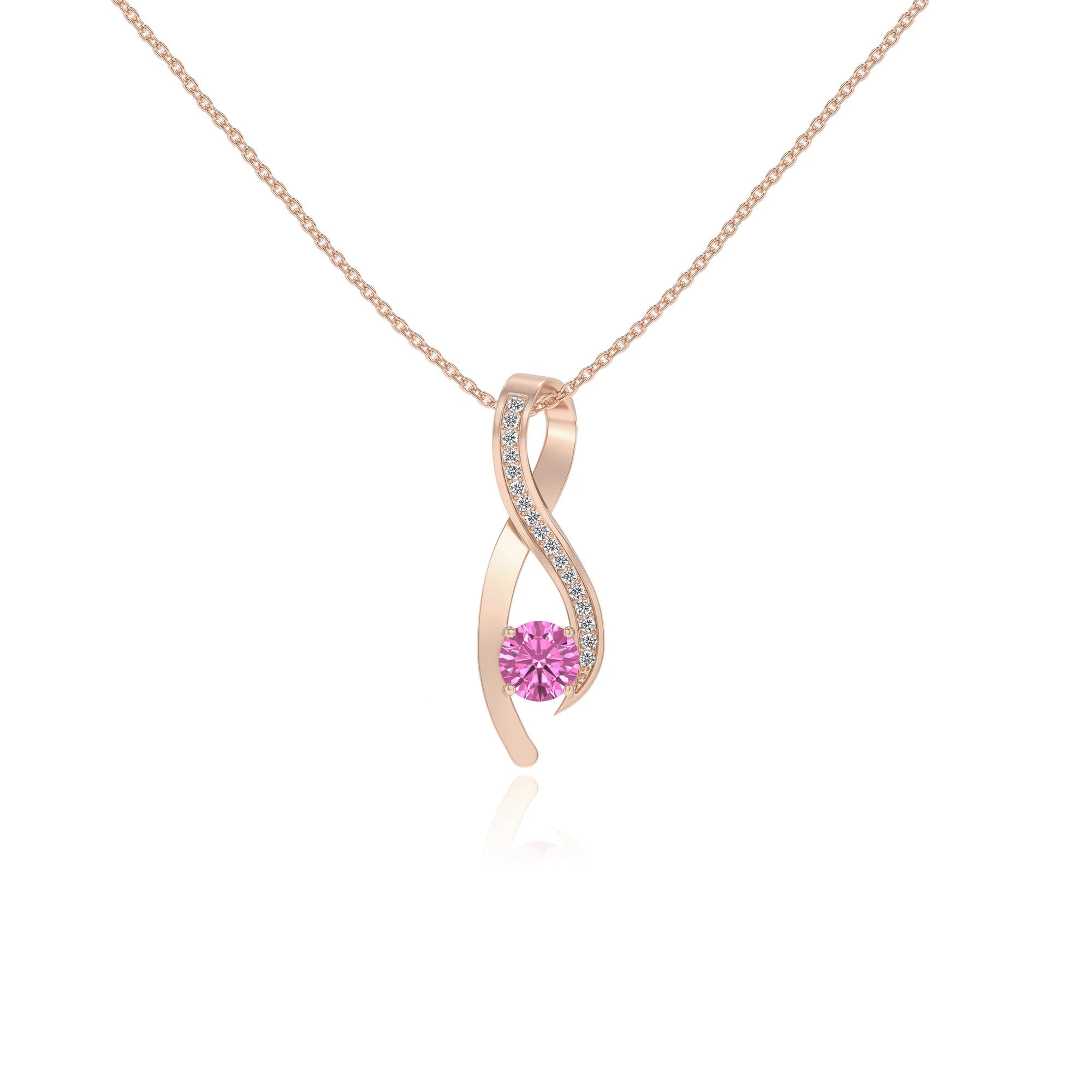 lab grown pink-sapphire round solitaire necklaces in rose gold