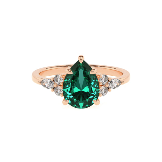 lab grown emerald pear solitaire rings in rose gold