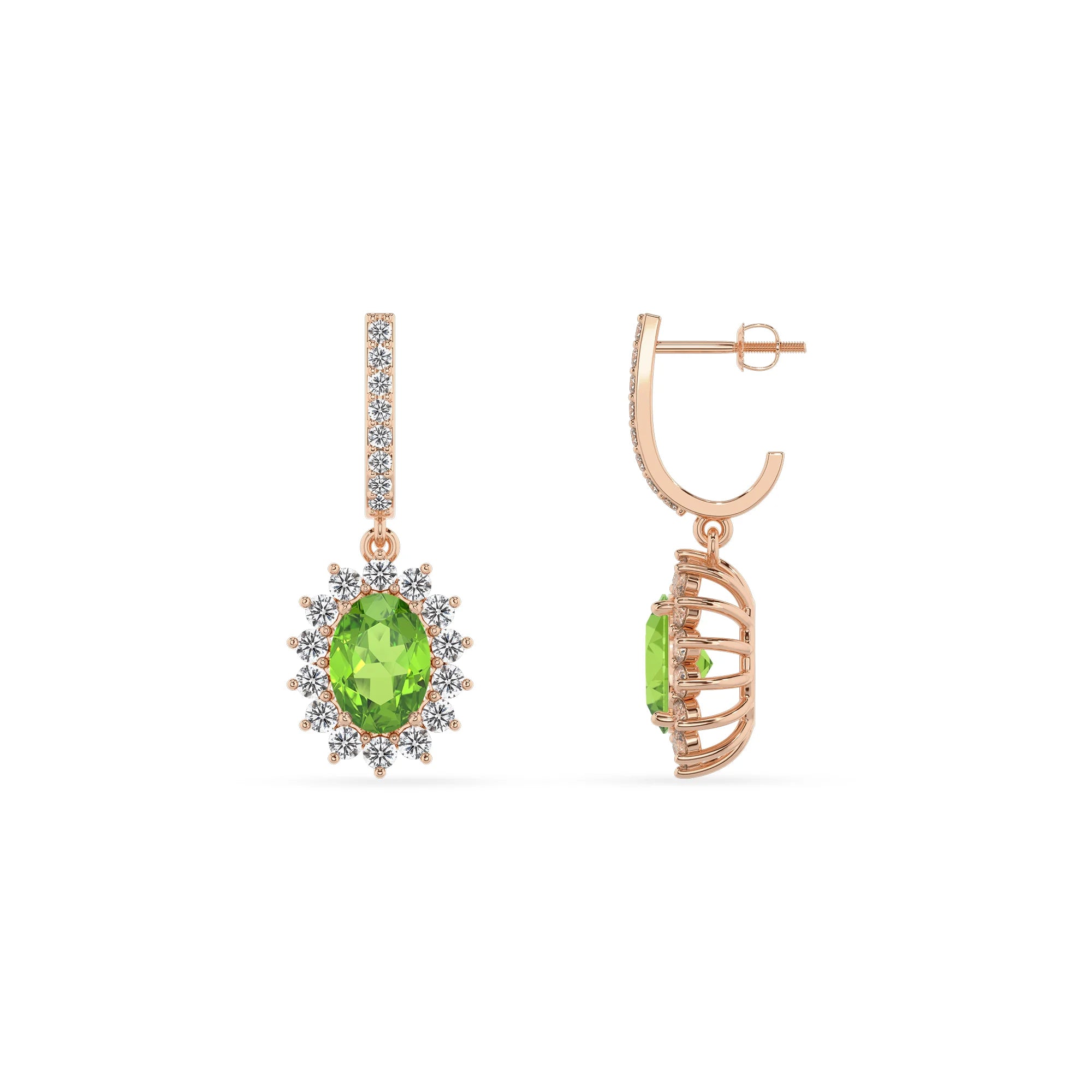 natural peridot oval drop earrings in rose gold