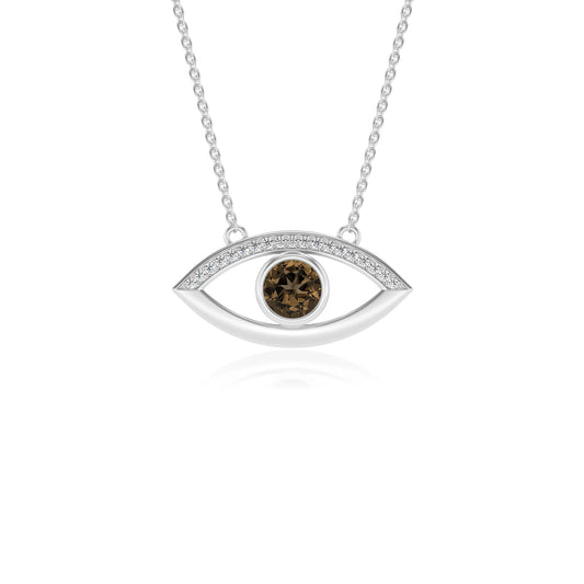 natural smoky-quartz round solitaire necklaces in white gold