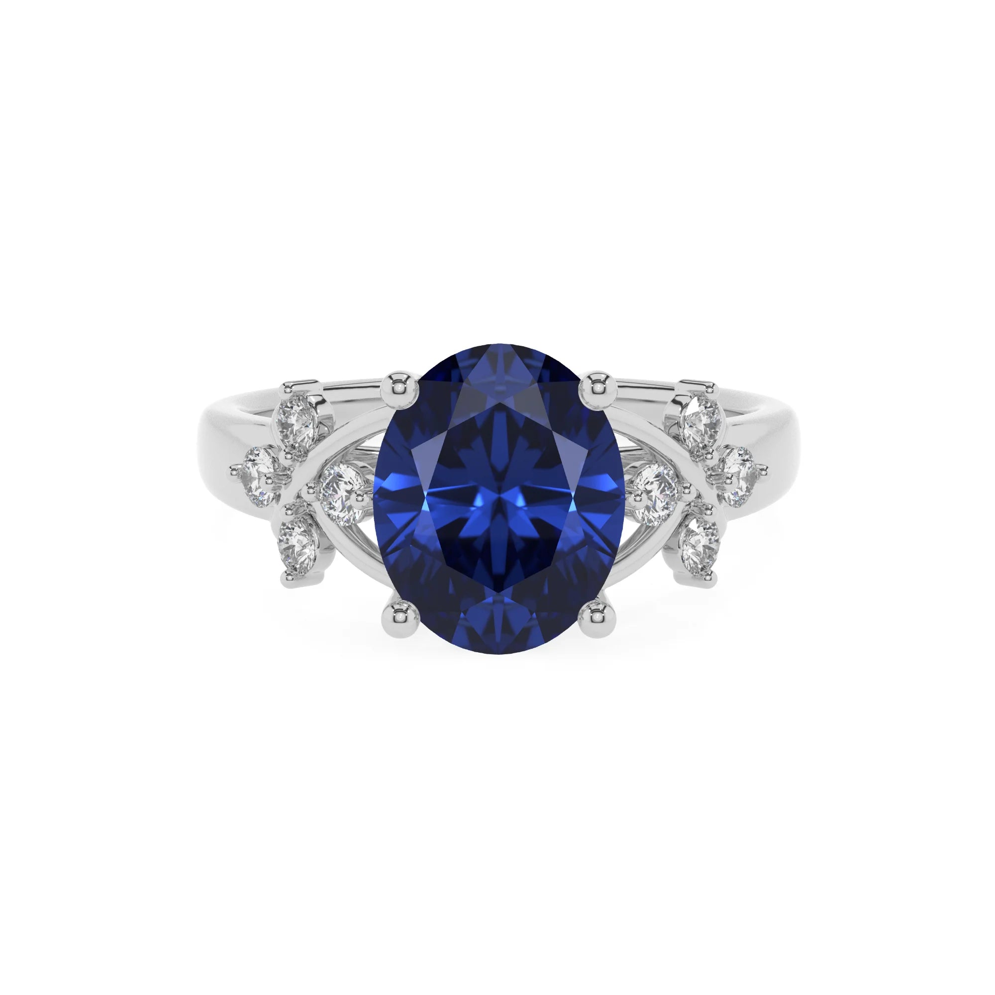 lab grown blue-sapphire oval solitaire rings in sterling silver