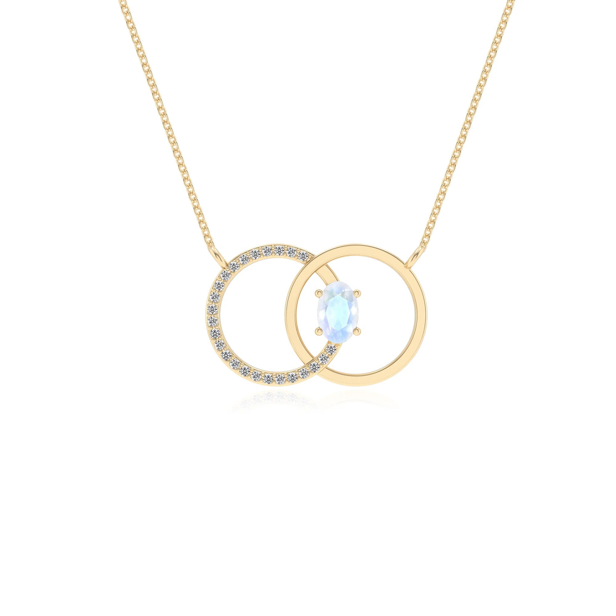 natural rainbow moonstone oval solitaire necklaces in yellow gold