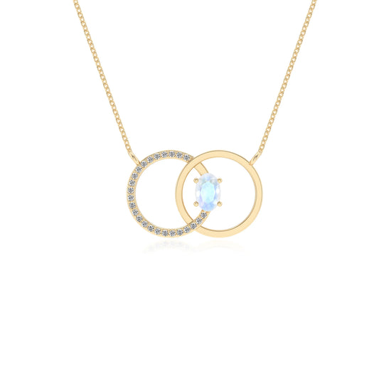 natural rainbow moonstone oval solitaire necklaces in yellow gold