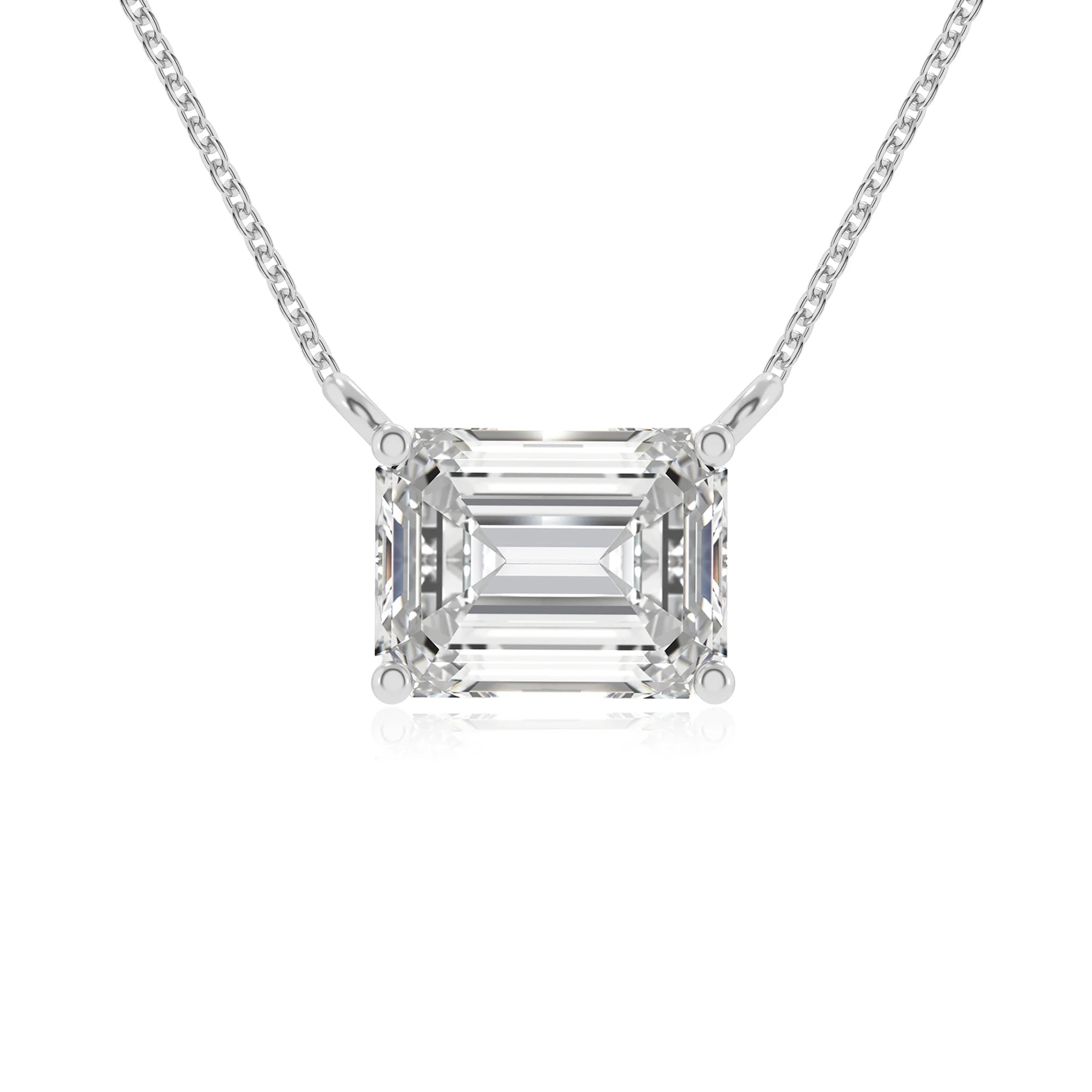 lab grown moissanite emerald cut solitaire necklaces in platinum
