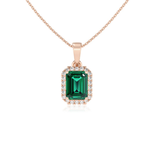 lab grown emerald octogon cut solitaire necklaces in rose gold