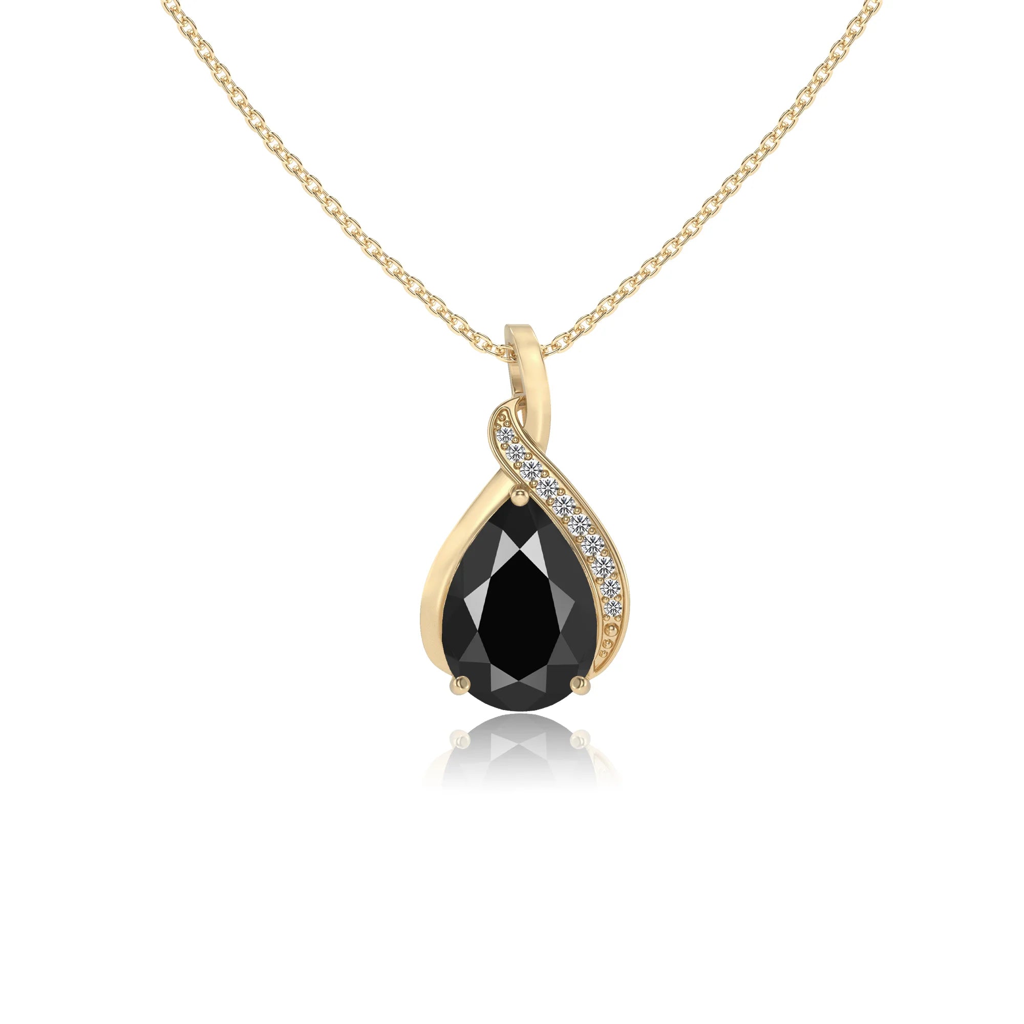 natural black-onyx pear solitaire necklaces in yellow gold