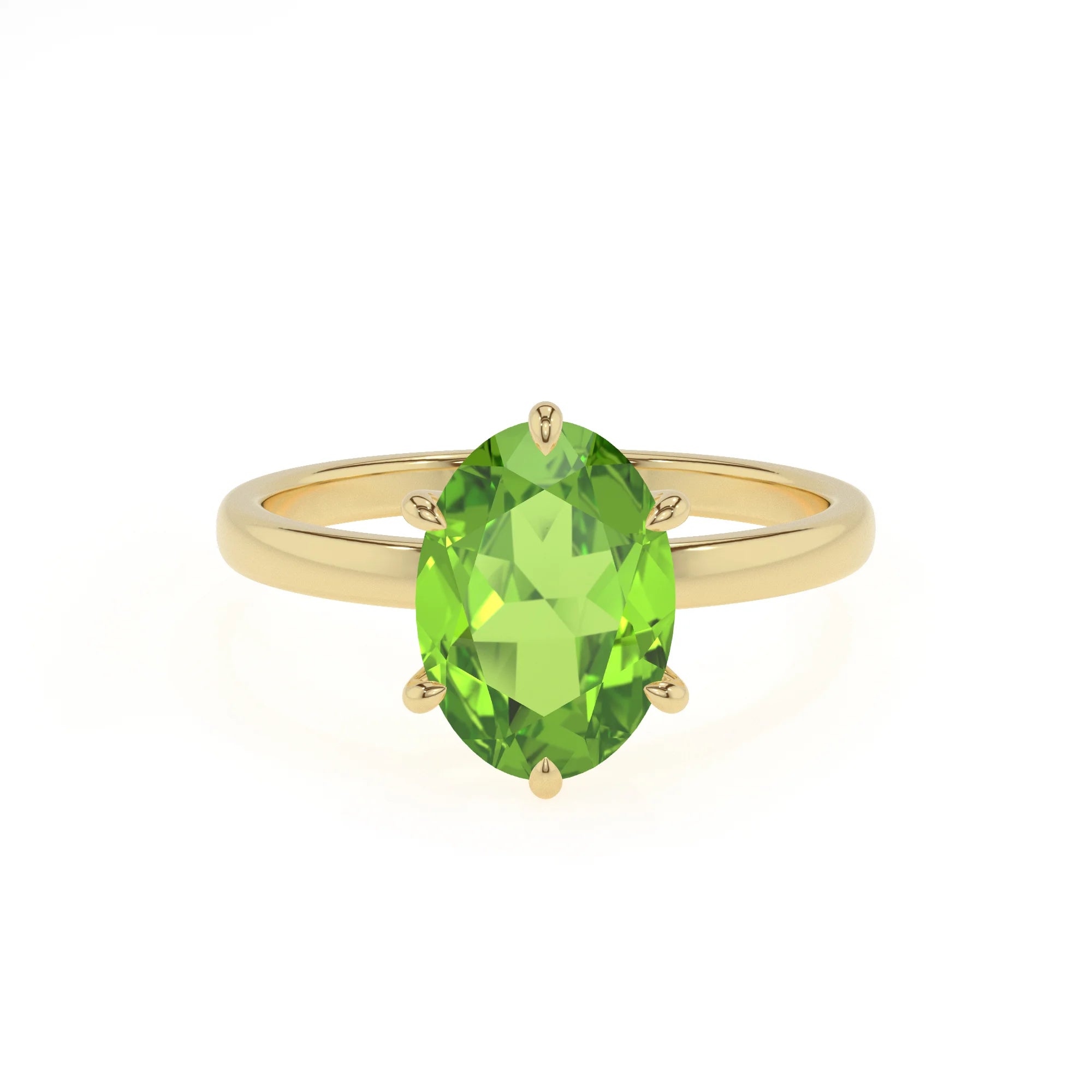 natural peridot oval solitaire rings in yellow gold