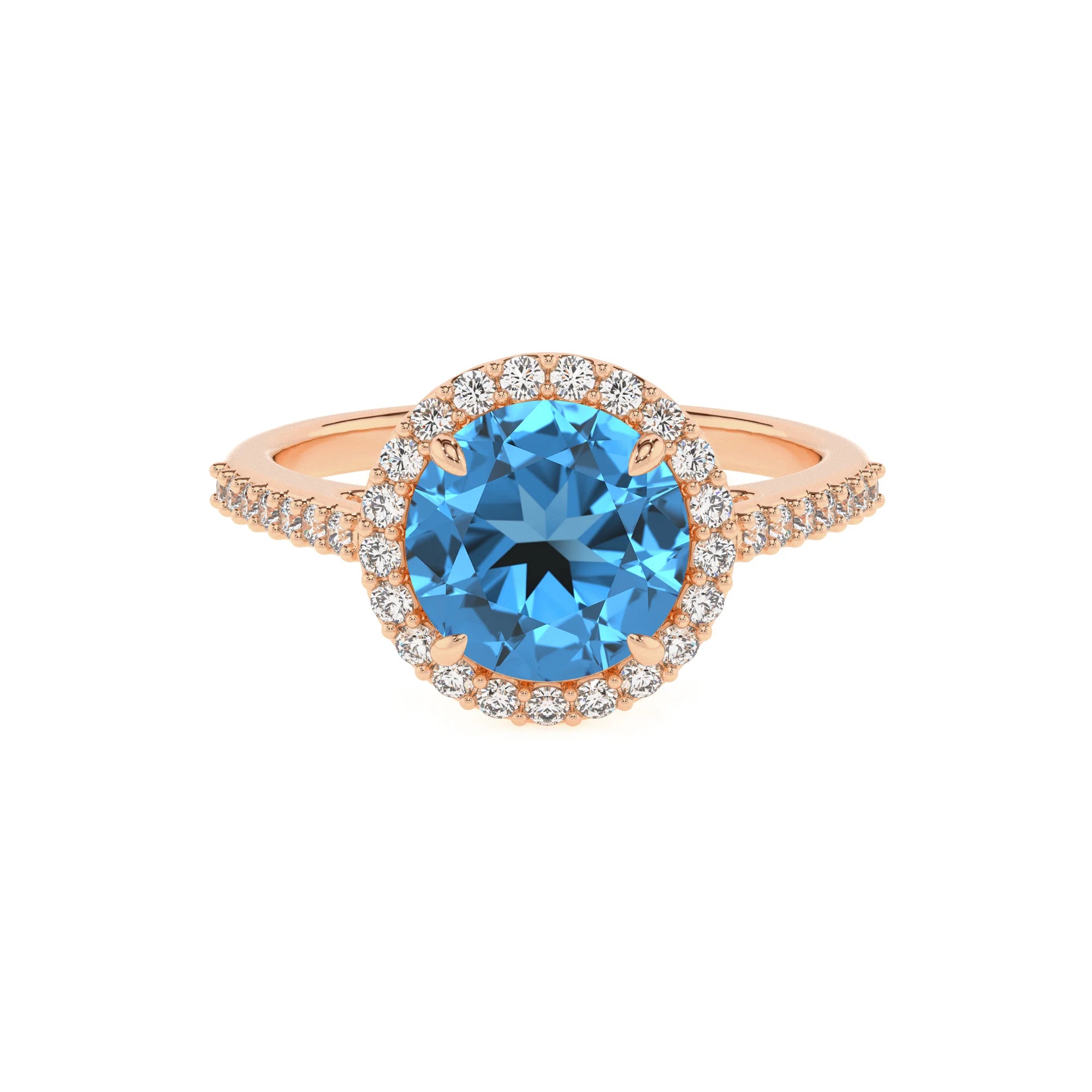natural swiss-blue-topaz round solitaire rings in rose gold