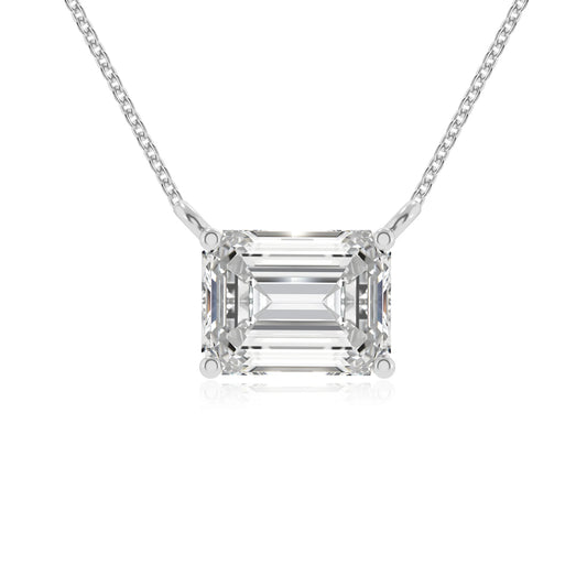 lab grown moissanite emerald cut solitaire necklaces in sterling silver