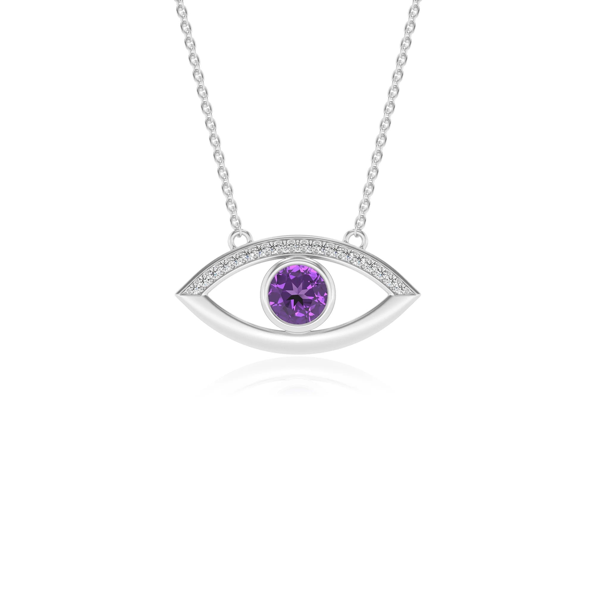lab grown amethyst round solitaire necklaces in platinum