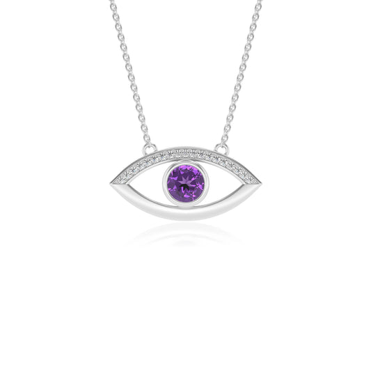 lab grown amethyst round solitaire necklaces in platinum