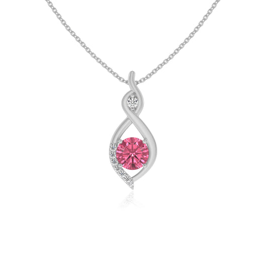 lab grown pink-tourmaline round solitaire necklaces in sterling silver