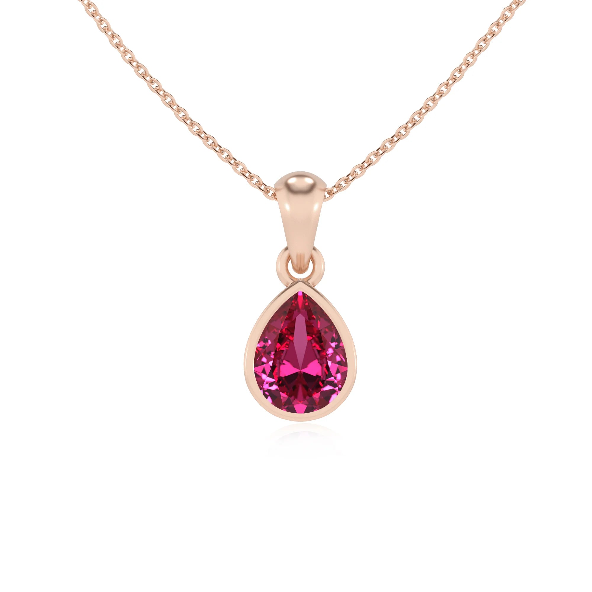 lab grown pink-sapphire pear solitaire necklaces in rose gold