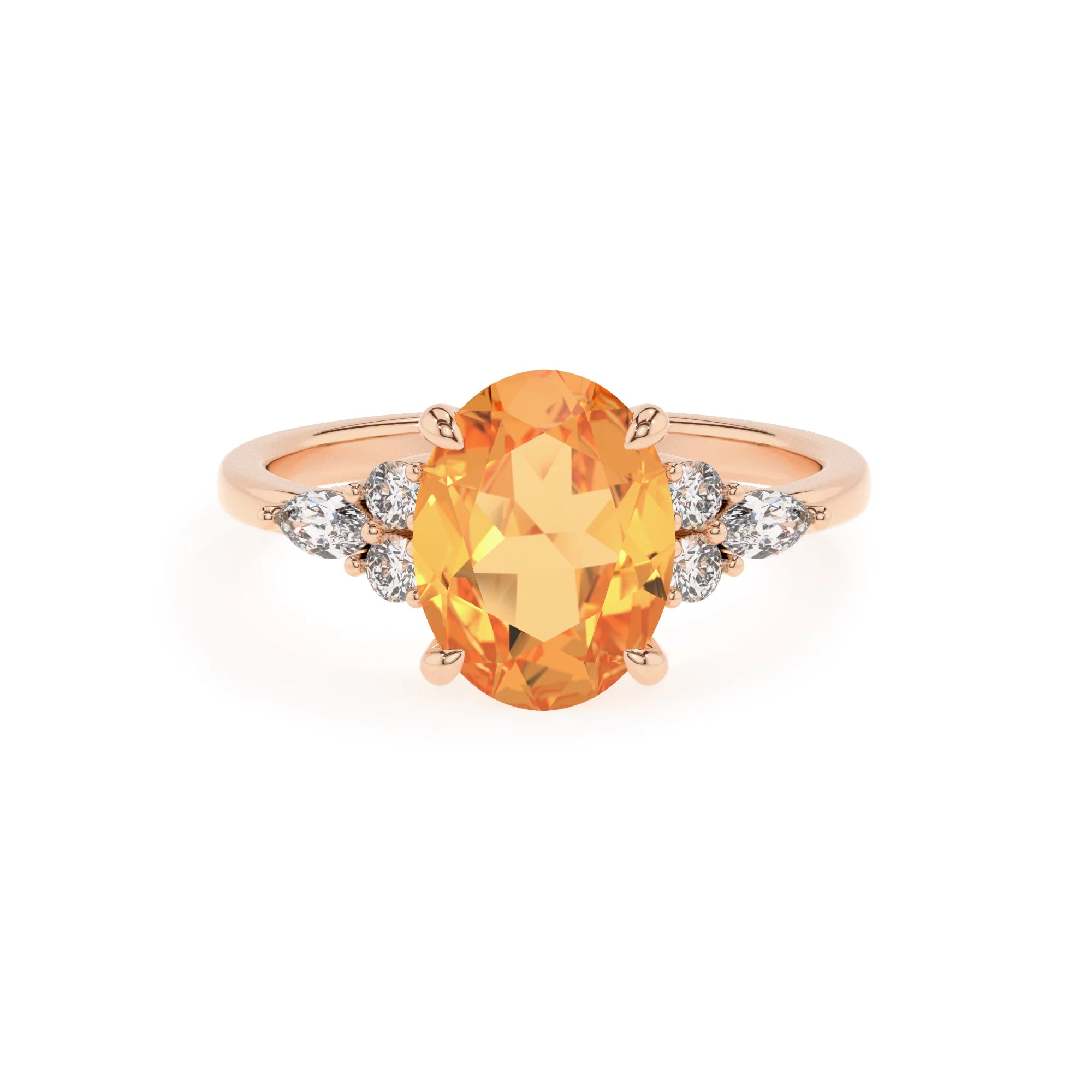 lab grown citrine oval solitaire rings in rose gold