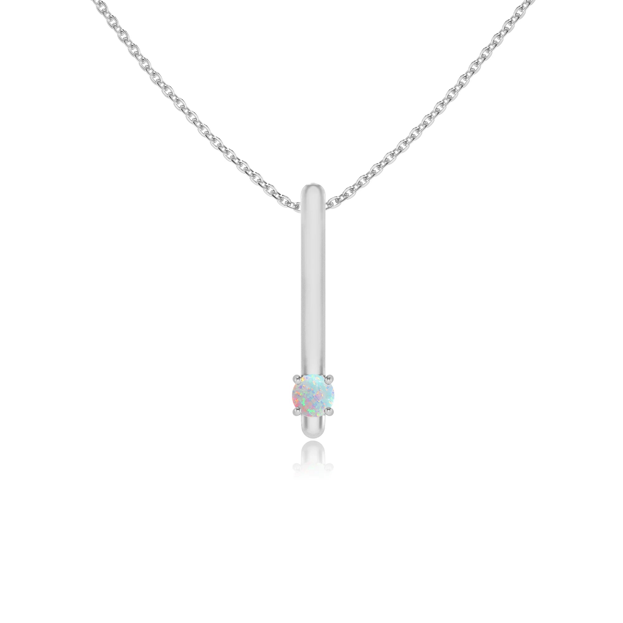 lab grown opal round bar necklaces in white gold