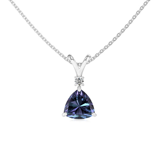 lab grown alexandrite trillion solitaire v-bale necklaces in platinum