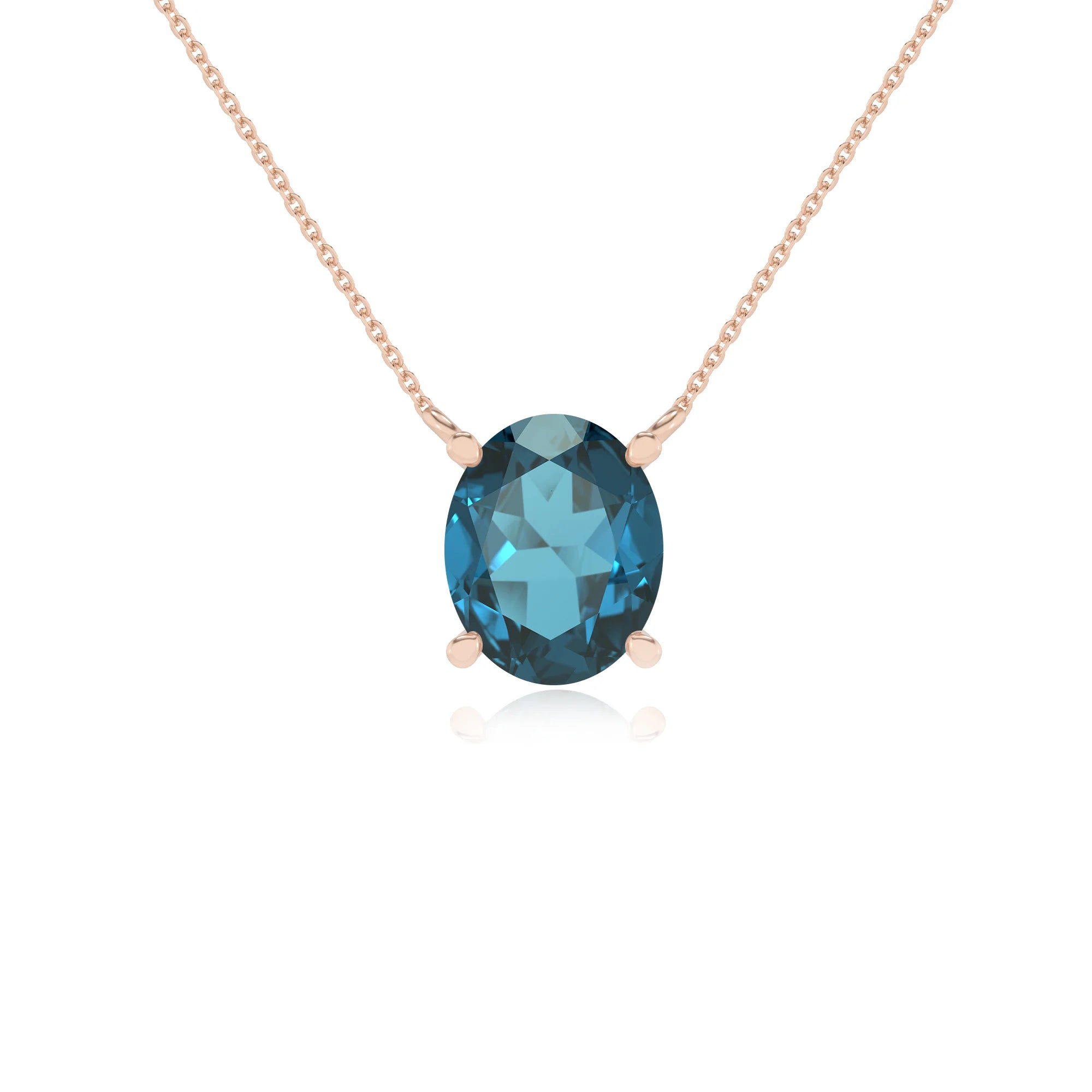 natural london-blue-topaz oval solitaire necklaces in rose gold