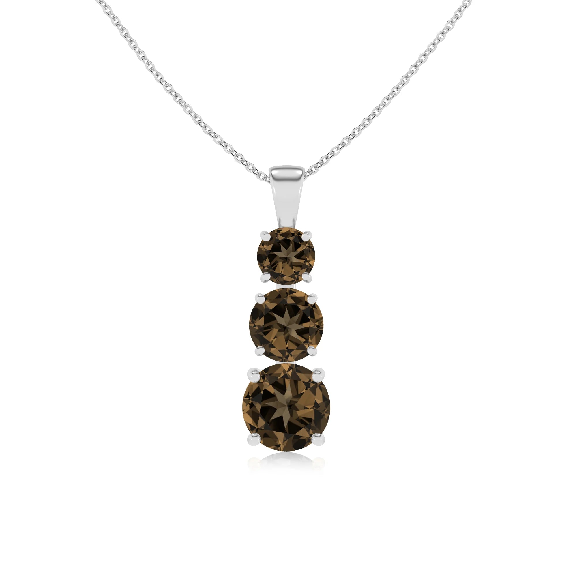 natural smoky-quartz round bar v-bale necklaces in platinum